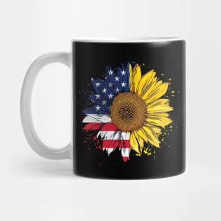 Women American Flag Sunflower Shirt 4th July Graphic Plus Size Mug